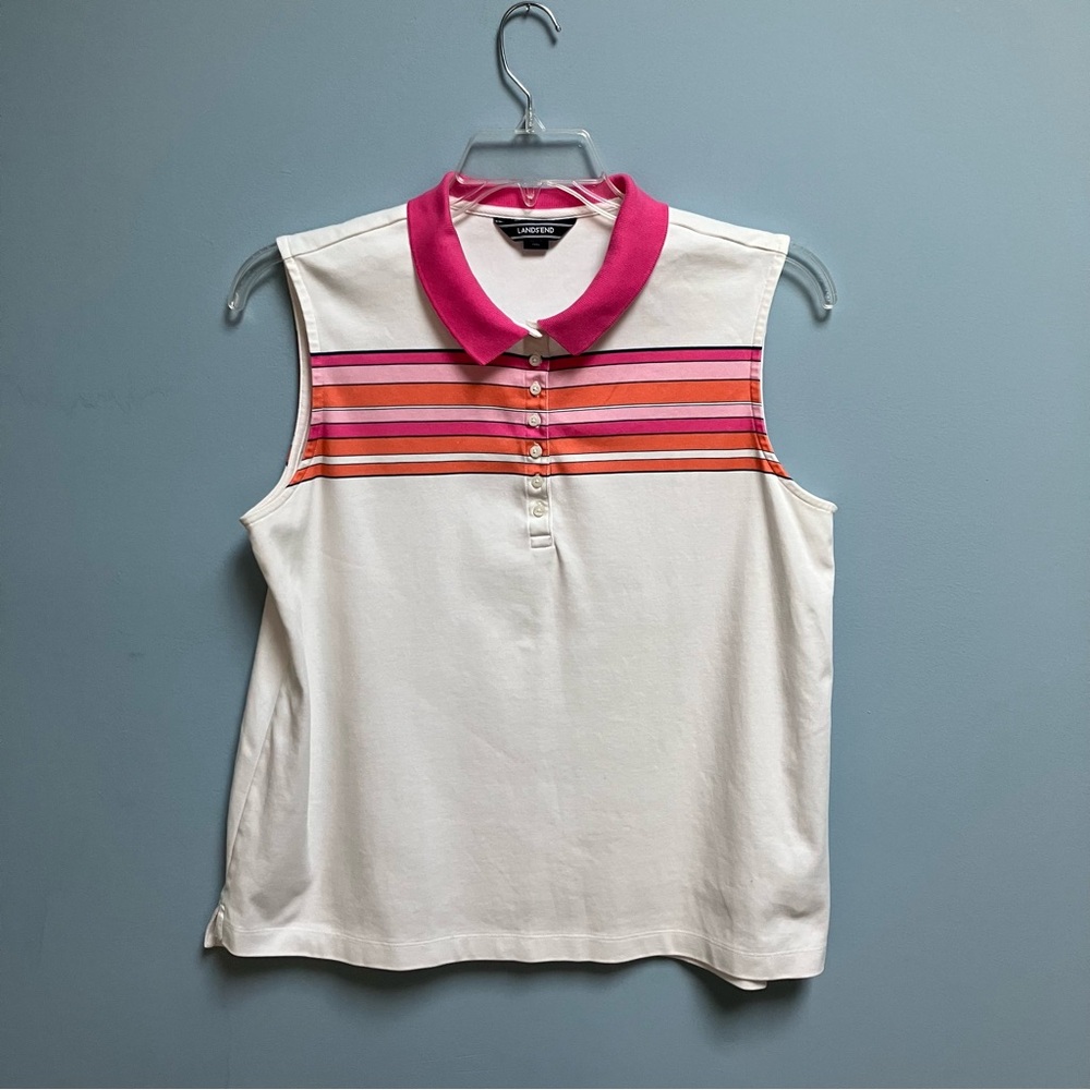 Lands End Sleeveless Polo Style 18 PXL Shirt Golf Tennis Preppy Pink Collar